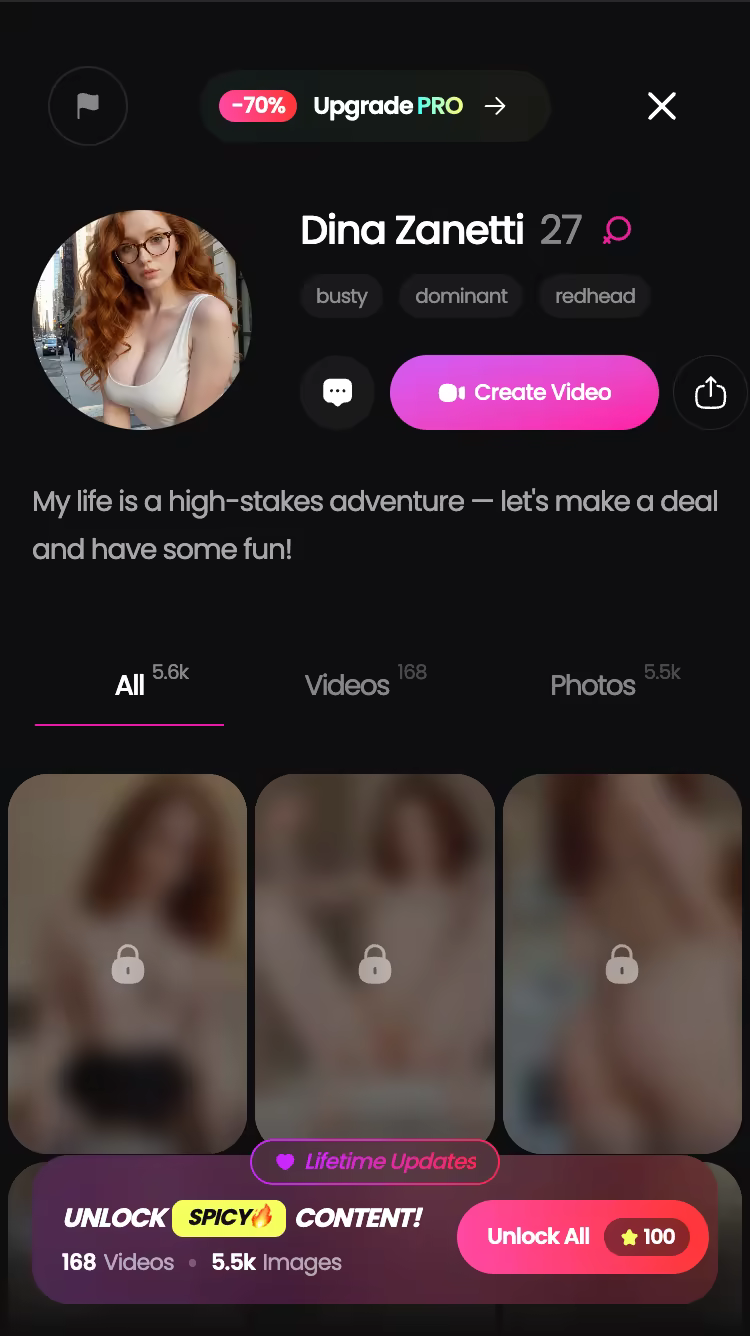 GoLove.ai character profile with her video and photo library — chai ai alternatives