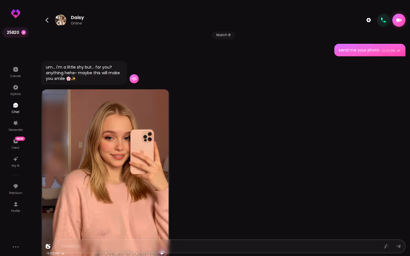 A long GoLove desktop chat thread with several photos shared between messages