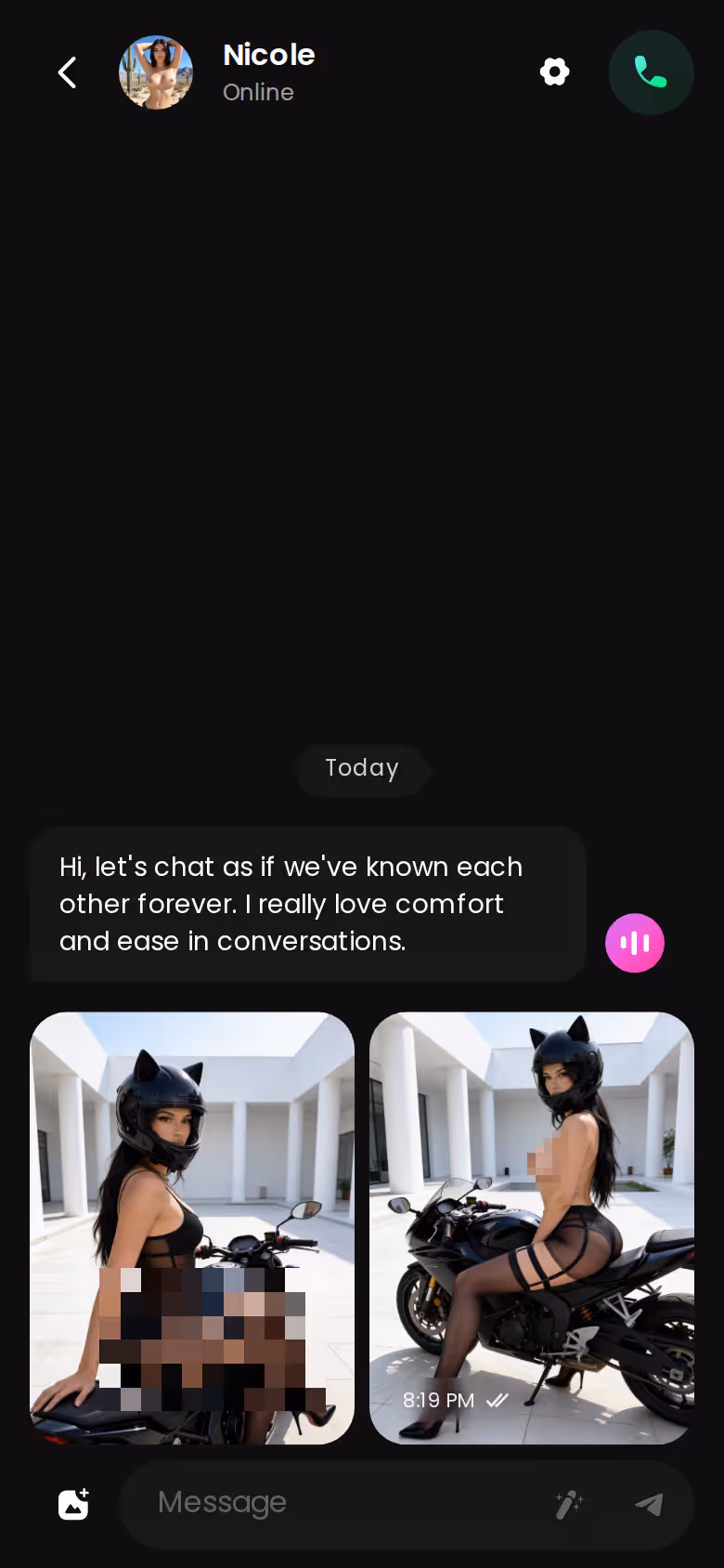 GoLove chat thread on mobile with an in-chat photo request
