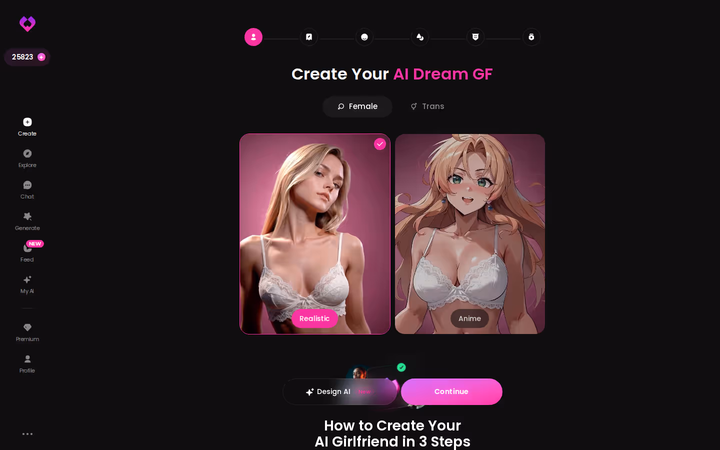 the first step of GoLove's character creation wizard on desktop